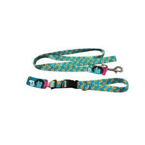 Play On! Dog Collar and Leash Set Medium Teal Blue Pizza NWT Pizza Slice Print
